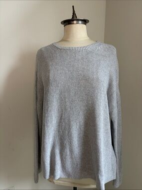 EILEEN FISHER Gray Organic Cotton Ribbed Crewneck Sweater SIZE MEDIUM